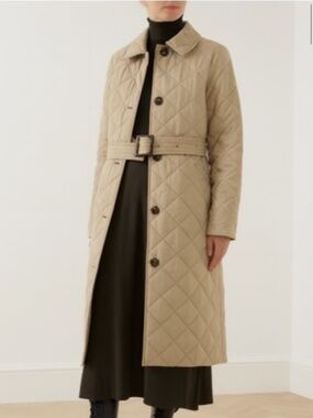 NWT BARBOUR Cordelia Quilted Longline Belted Coat Fawn tan